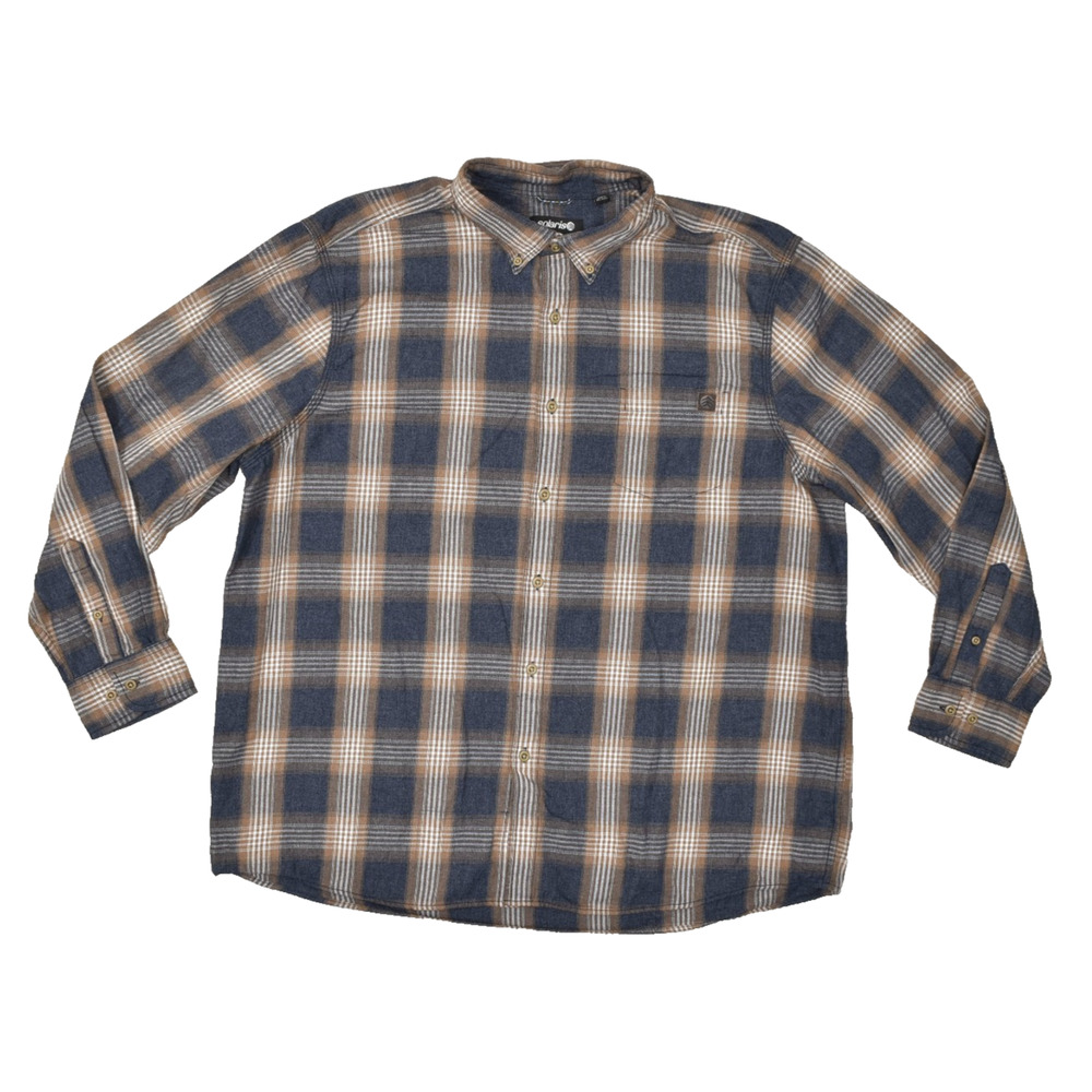 Men's Solaris Plaid Flannel Shirt Regular Size XXL Blue Brown Outdoors Cotton